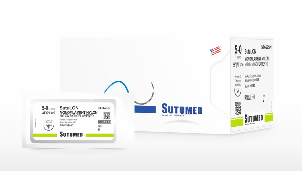 Sutura NYLON Negro 5-0, aguja 1/2 reverso cortante