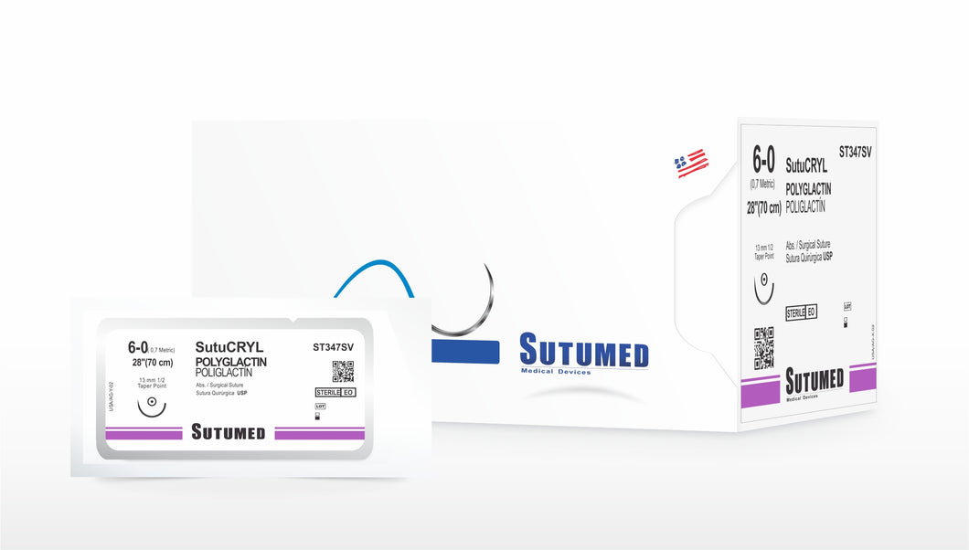 Sutura Polyglactin 6-0 aguja 1/2 circular.