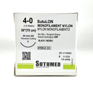 Sutura nylon 4-0, aguja 3/8 reverso cortante