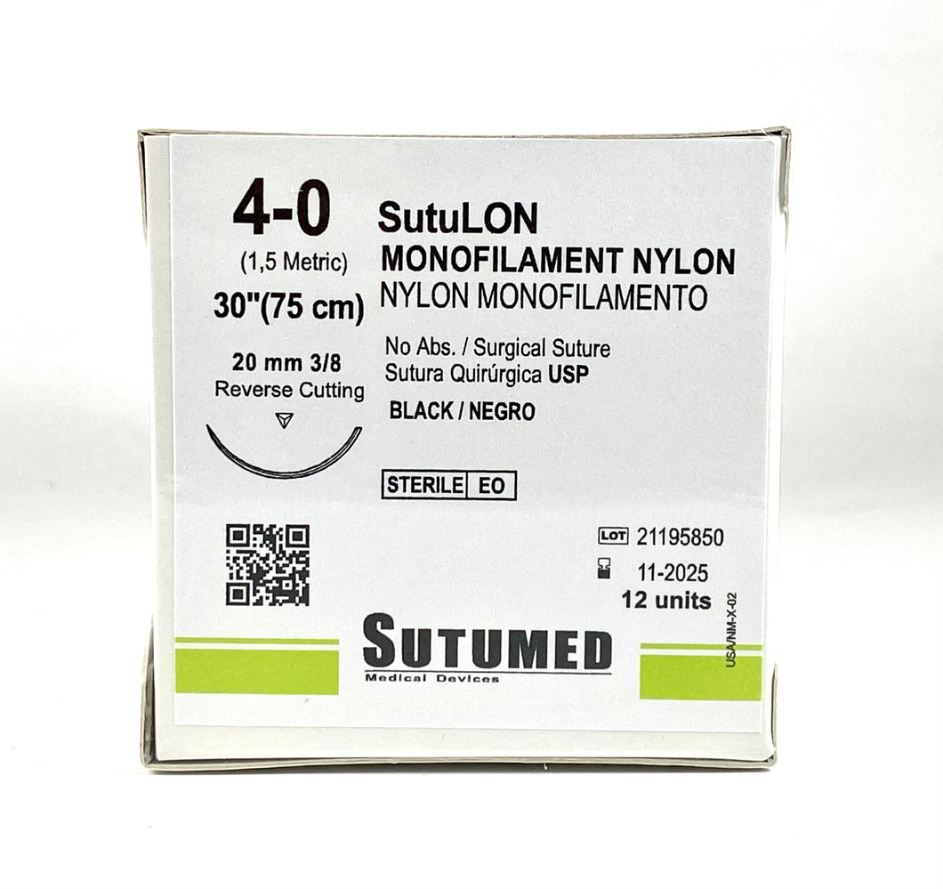 Sutura nylon 4-0, aguja 3/8 reverso cortante